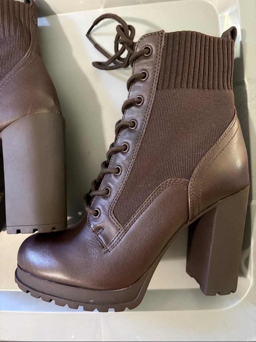 Aldo Women’s Brown Lace-Up Chunky Heel Ankle Boots